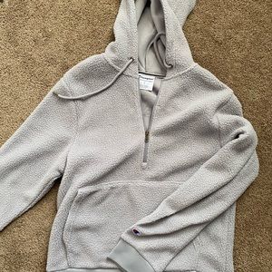 champion fuzzy half zip hoodie